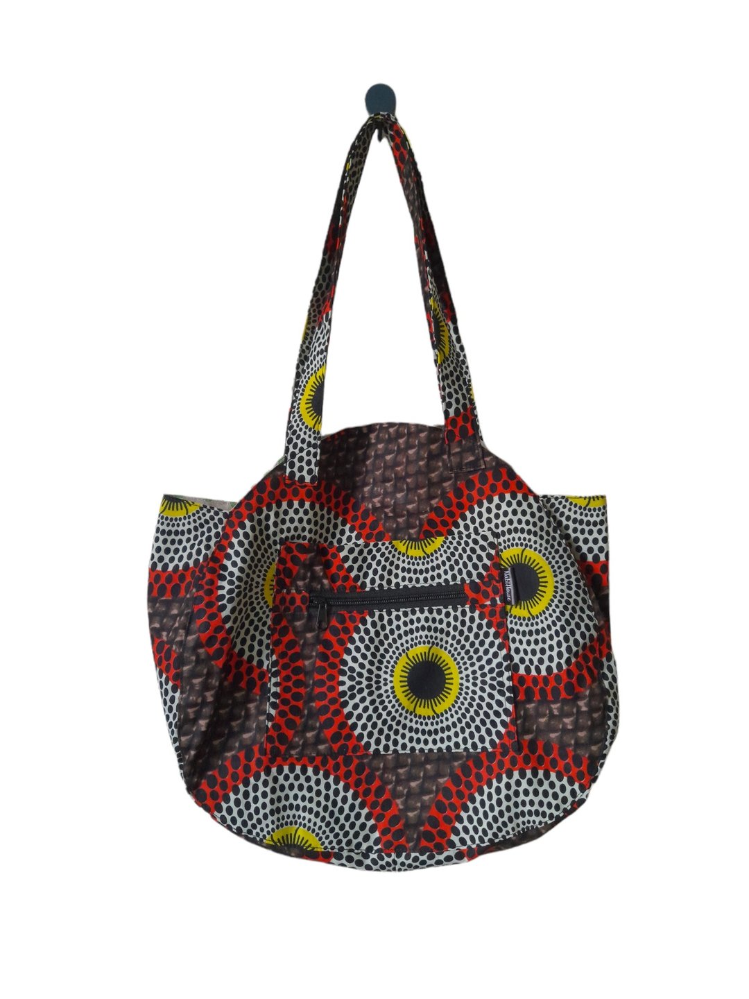 African wax print Tote, colorful, travel, handmade - 手提包/手提袋 - 棉．麻 咖啡色