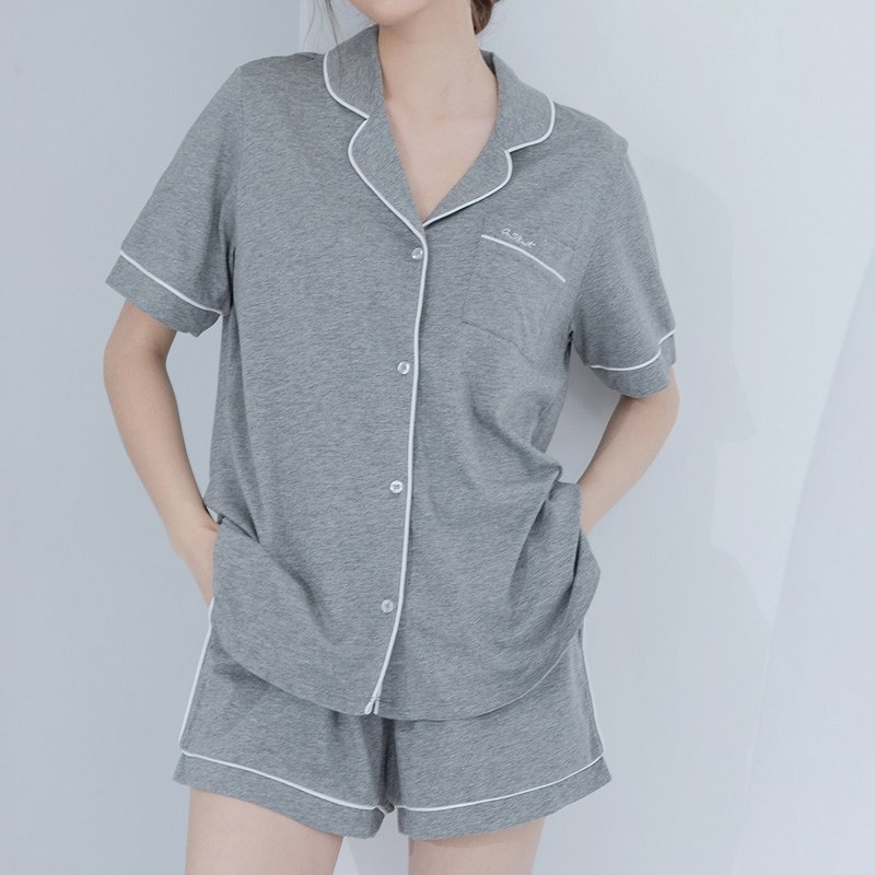 经典款 莫代尔居家衬衫款(不含裤)-灰色 - 居家服/睡衣 - 其他人造纤维 灰色