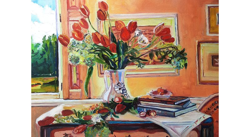 Tulips Art Still Life  Painting  Original Oil Art Wall Decor Oil On Canvas - 墙贴/壁贴 - 其他材质 黄色