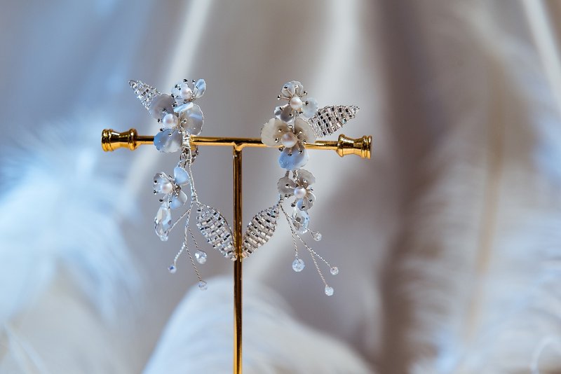 【圣诞优惠】【送礼】纯真的爱 施华洛世奇珍珠手工耳环 - 耳环/耳夹 - 珍珠 白色