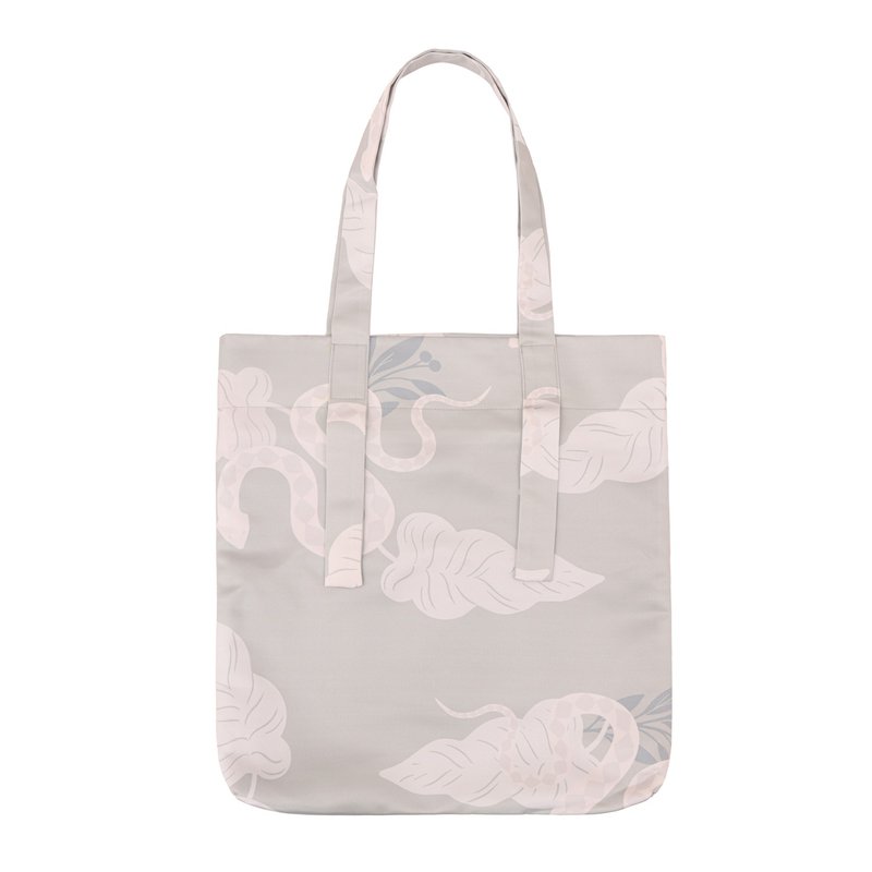 【绝版品五折】叶形蛇纹印花托特包 肩背袋 茶棕卡其色 - 手提包/手提袋 - 聚酯纤维 卡其色