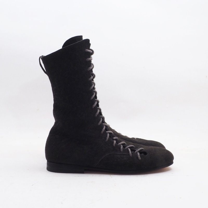 lace up boots -black-/袋鼠皮等/皮革鞋/AG1 - 女款长靴 - 真皮 黑色