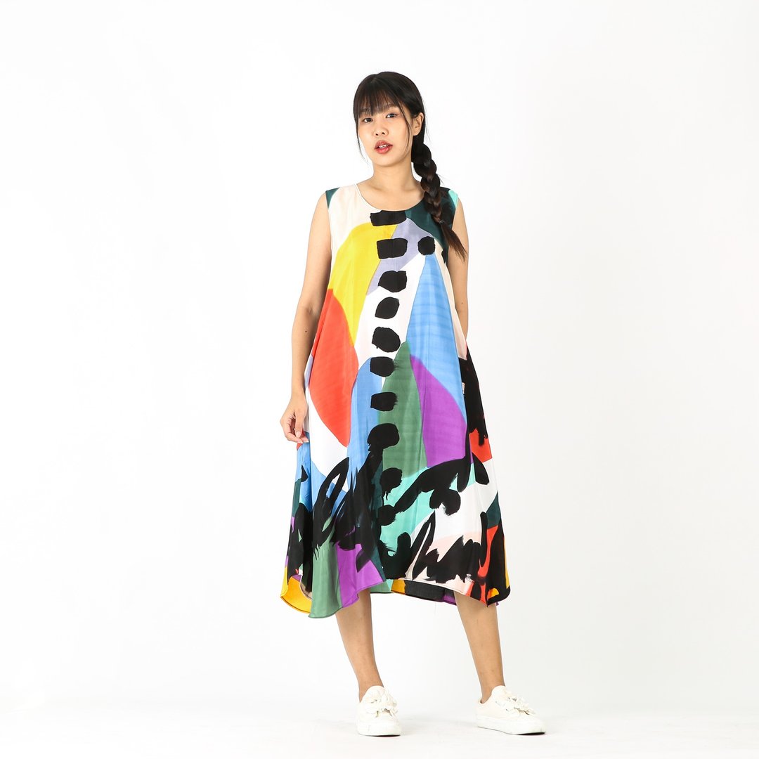 Sac Sleeveless Dress Soft Cotton Silk Hand Paint for Holiday - 洋装/连衣裙 - 棉 多色