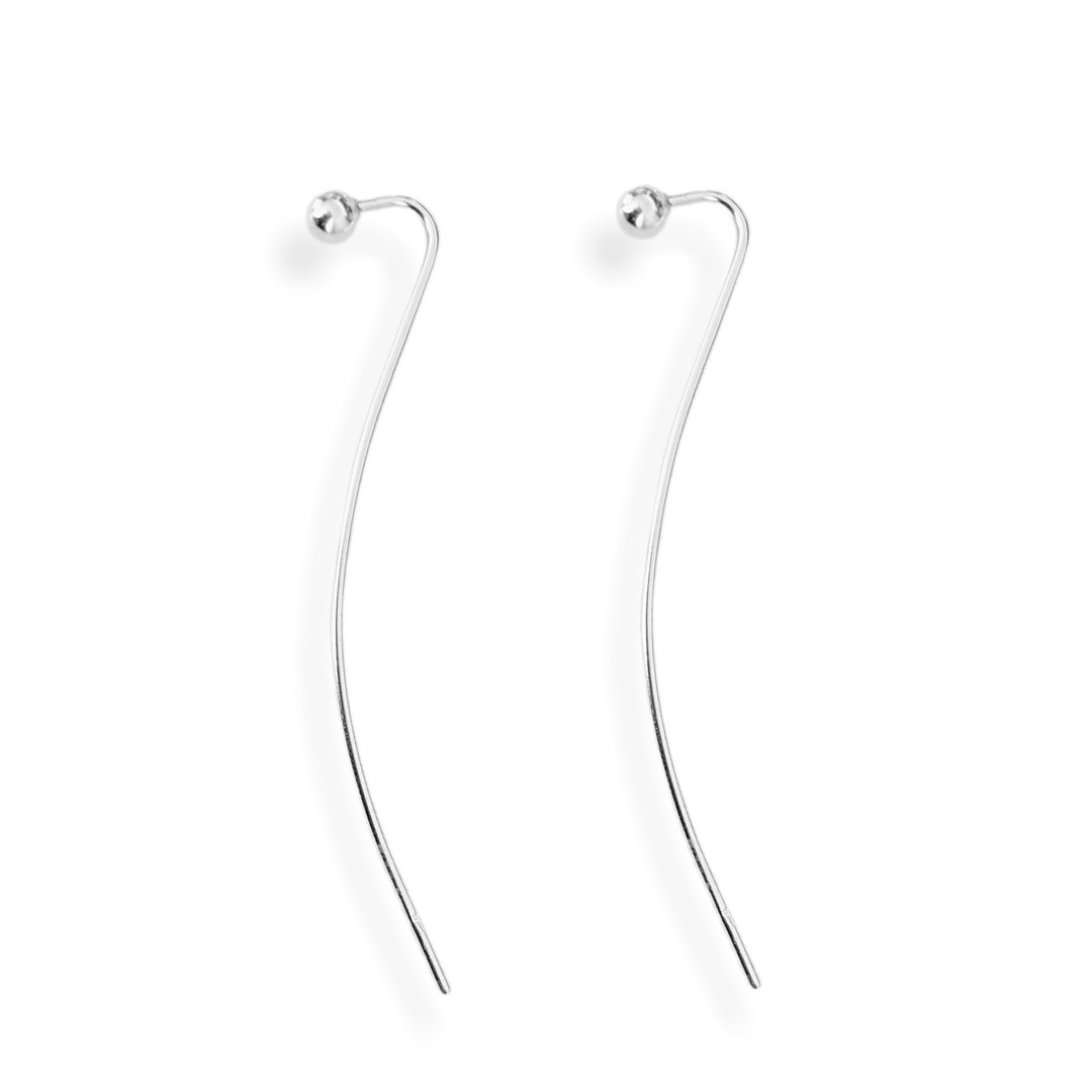Long Bar Earrings Handmade Minimalist Style 925 Sterling Silver - 耳环/耳夹 - 银 银色