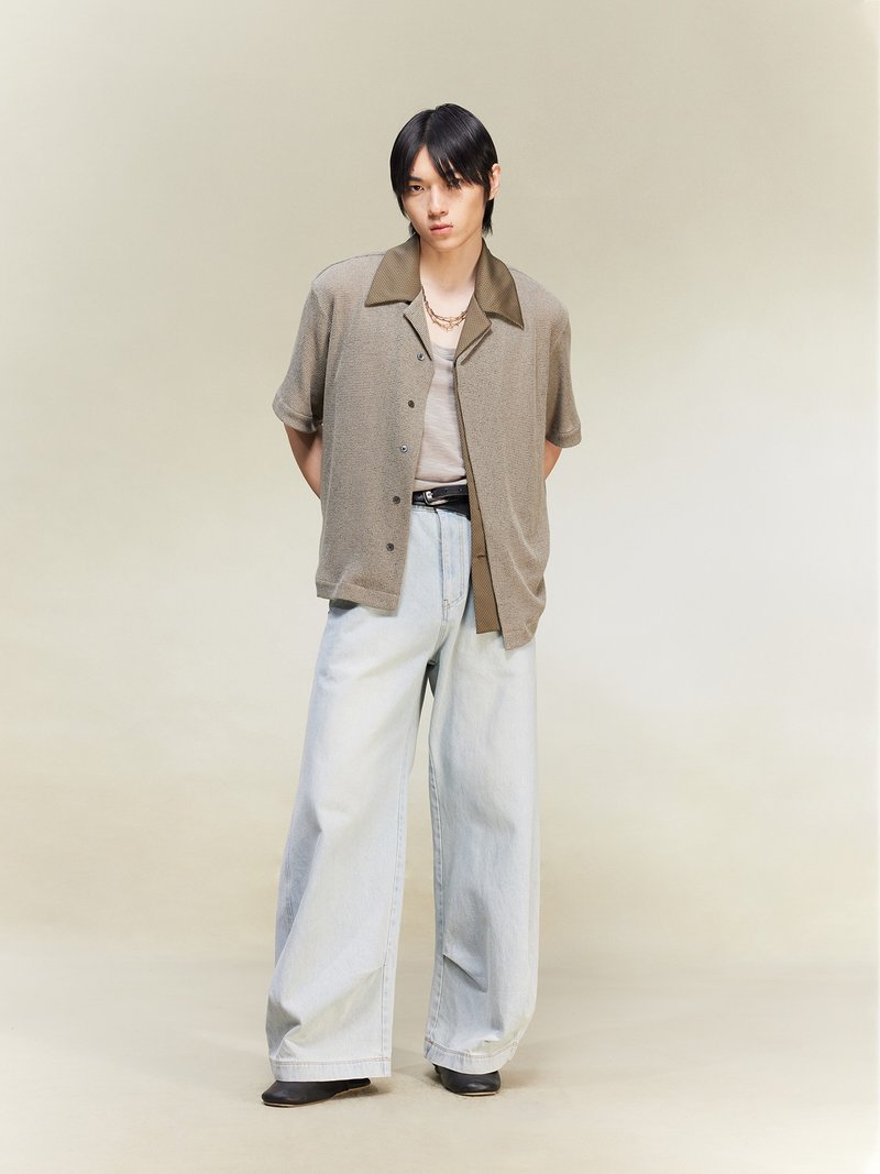 【魅】幻色尖领/拼接撞色结构衬衫 - 男装衬衫 - 聚酯纤维 多色