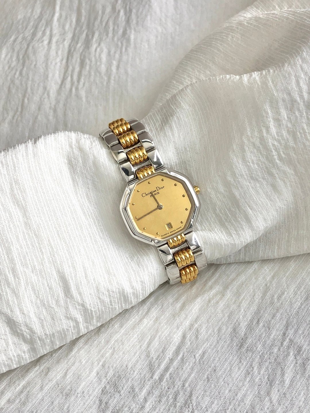 【日本直送 名牌二手包】Christian Dior 腕表 银色 金色 八角形 SLV/48 206 石英 复古 87e3vc - 女表 - 其他材质 银色