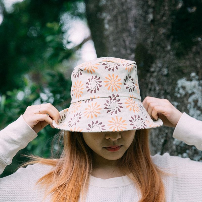 遮阳渔夫帽/乌秋圈圈/干草黄绿 - 帽子 - 棉．麻 卡其色