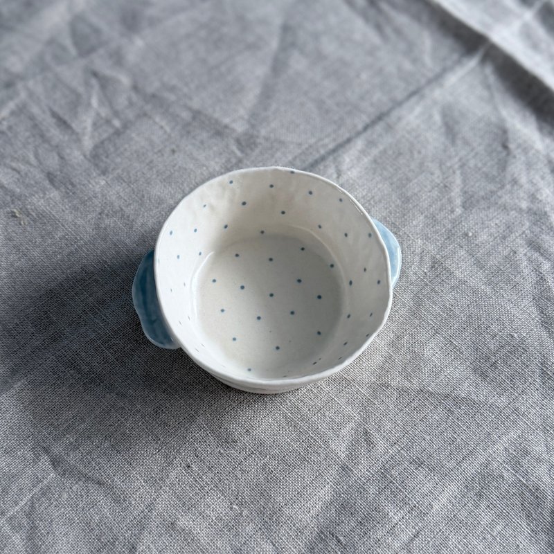 蓝点双耳小碟/未完成之岛-雨湾 - 浅碟/小碟子 - 陶 