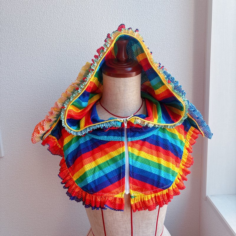 有兔子耳朵的网眼连帽领，彩虹色 - 领结/领巾 - 聚酯纤维 多色