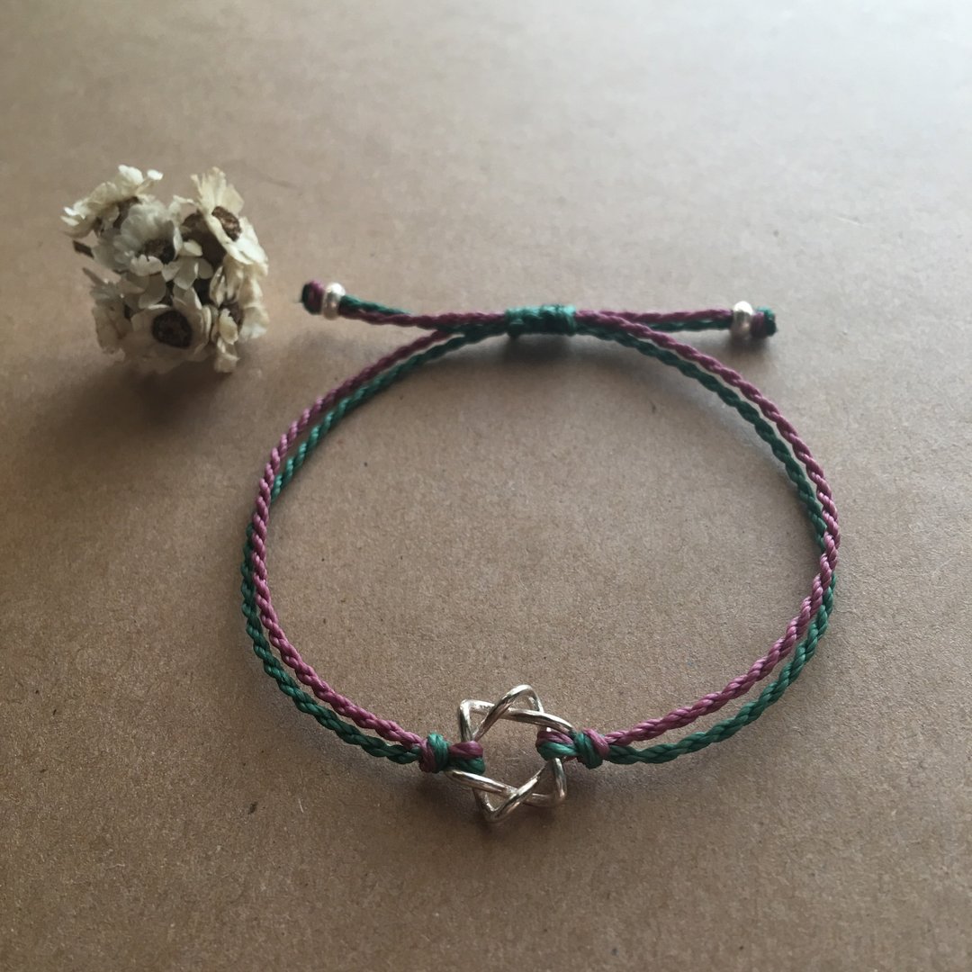 五角星/祈福双线手链/巴西蜡线/纯银/编织手链 / silver bracelet - 手链/手环 - 其他金属 蓝色