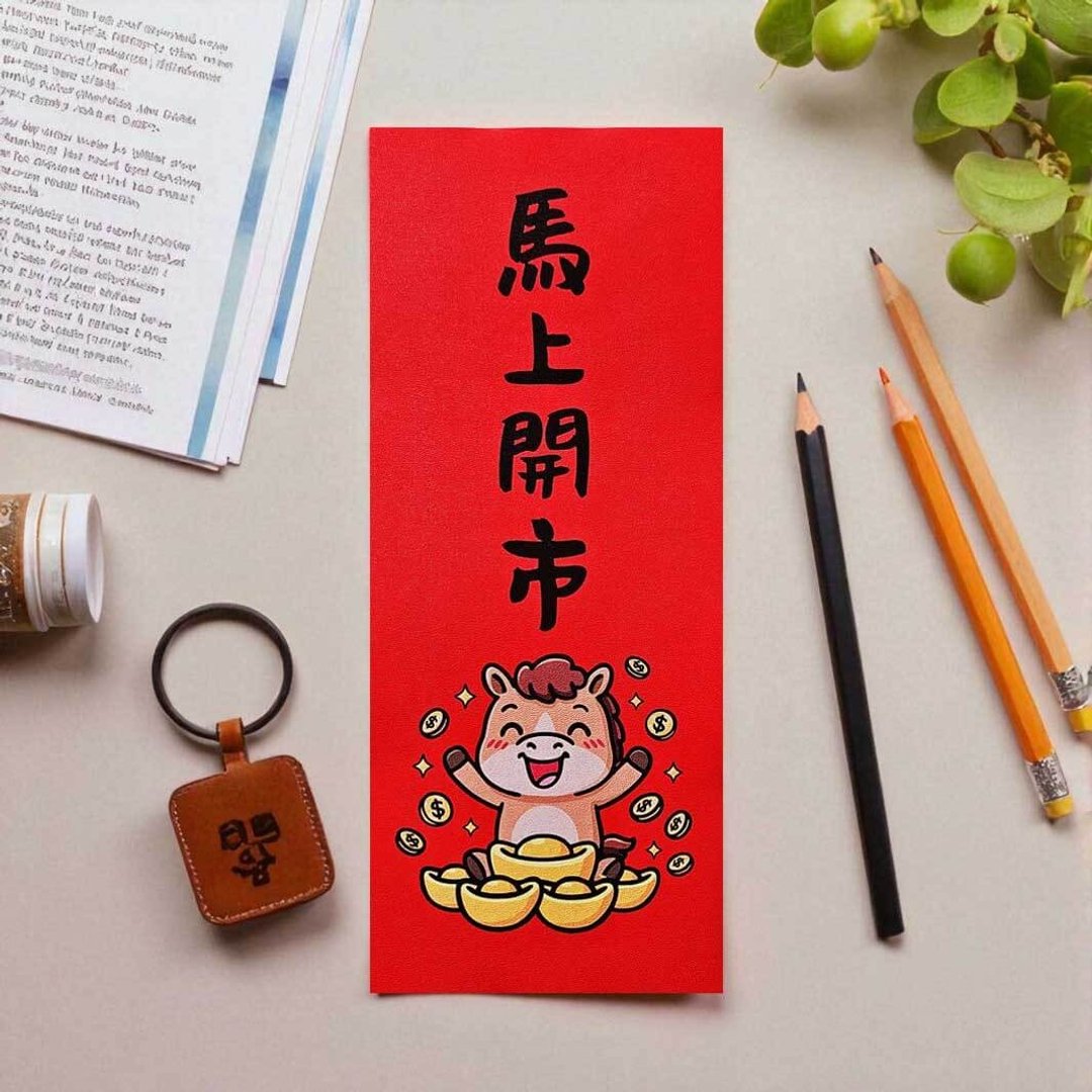 马上开市 2026 原创插画 马年春联 套装对联 长方型 - 红包/春联 - 纸 