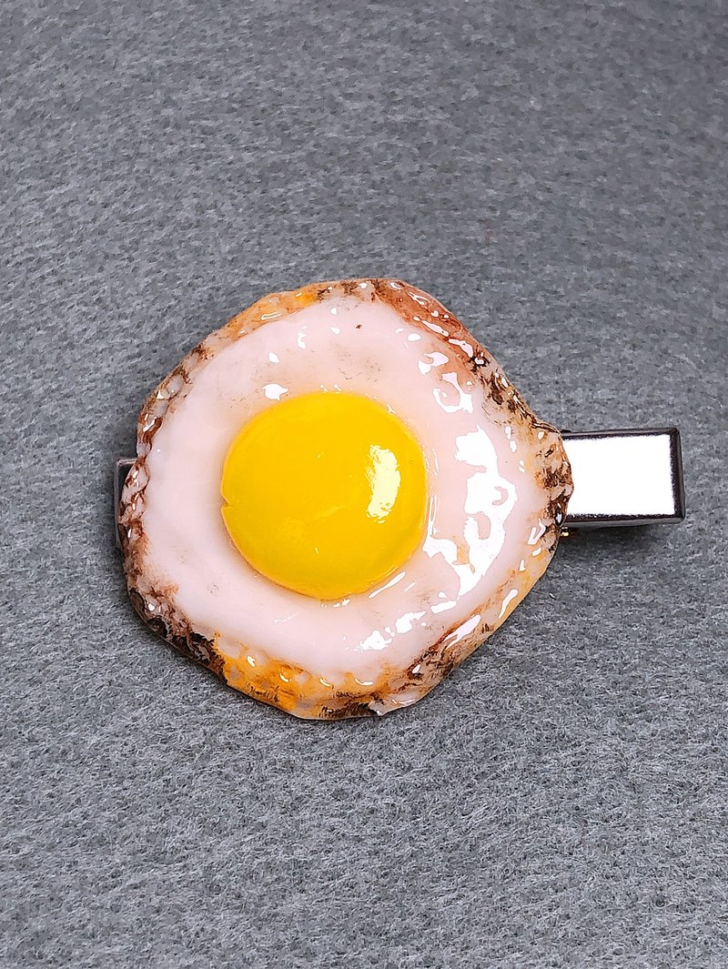 荷包蛋 手作黏土发夹 手绘捏制 304不锈钢鸭嘴夹-小尺寸 - 发饰 - 粘土 黄色