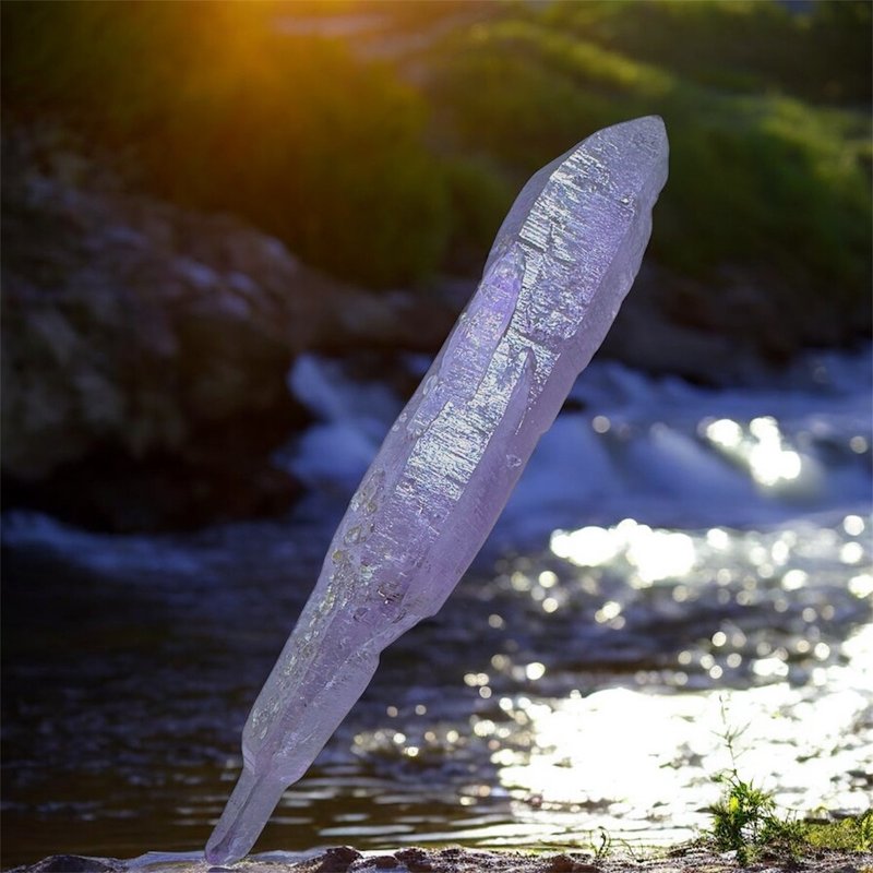 墨西哥克鲁兹激光雷射水晶柱 细长双尖118mm 清脆高频共振 - 摆饰 - 水晶 紫色