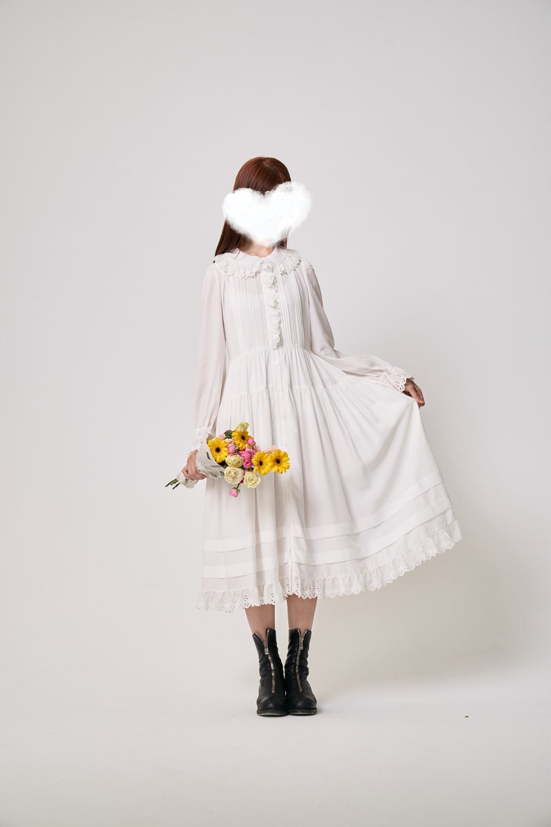 英伦少女 复古真丝洋装连衣裙 秋款连身裙 - 洋装/连衣裙 - 棉．麻 白色