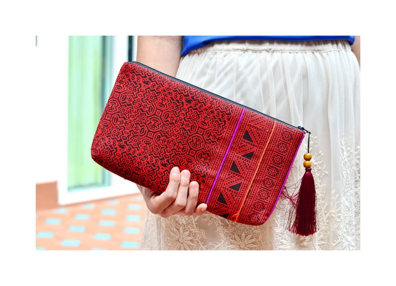 Tribal bag, Bohemian  Handbags, Wallet, Christmas Gift Ideas - 手拿包 - 棉 红色