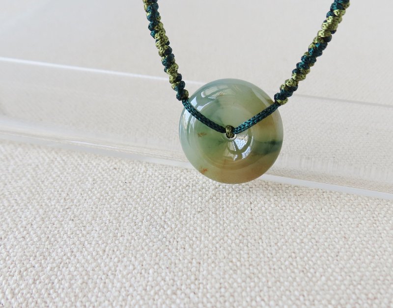 本命年【岁岁平安】冰三彩平安扣翡翠丝光编织项链*SS04*招财开运 - 锁骨链 - 宝石 多色