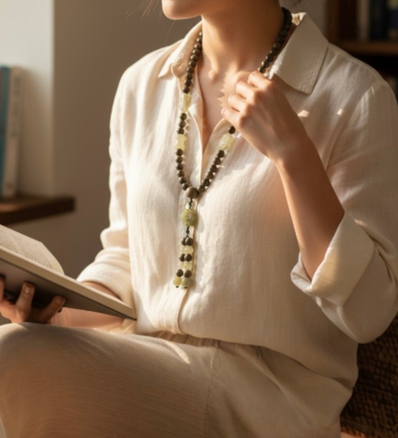 天然绿檀木108颗  静 檀心之境 - 项链 - 木头 绿色