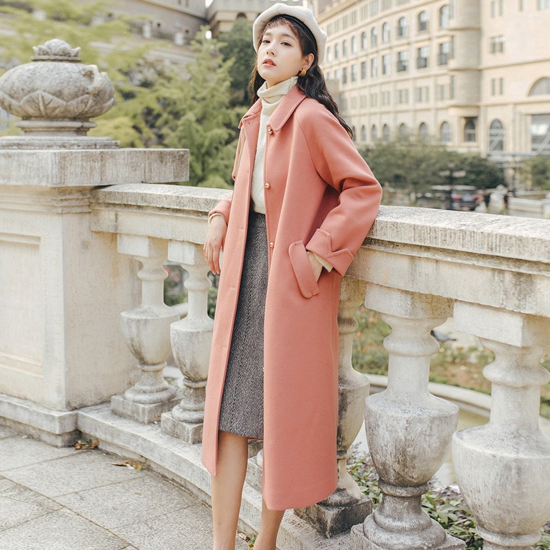 2018秋冬女装新品插肩袖金属蘑菇扣呢外套 YZD81276 - 女装休闲/机能外套 - 聚酯纤维 红色