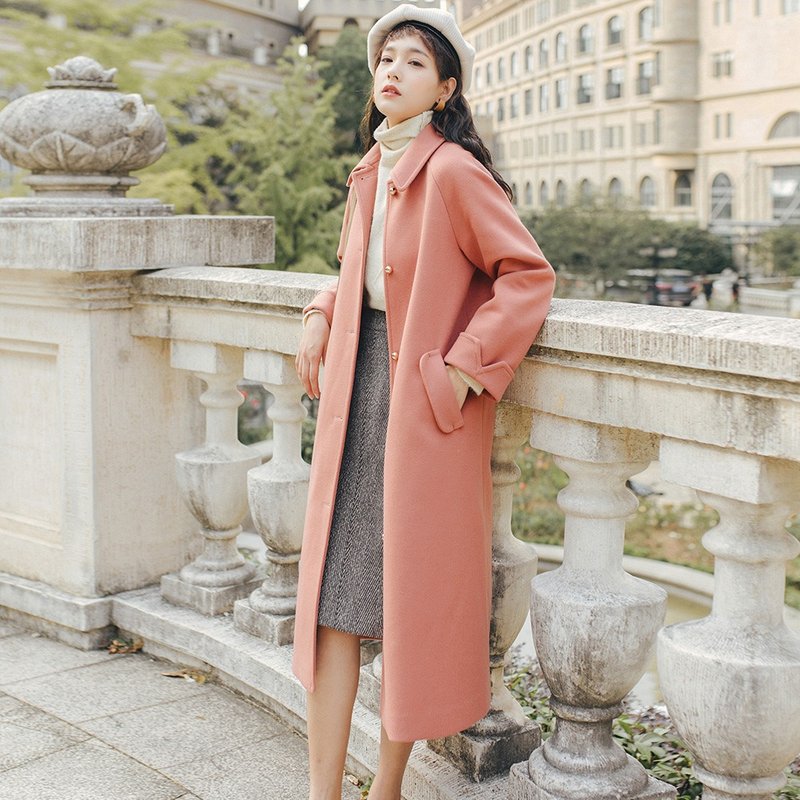 2018秋冬女装新品插肩袖金属蘑菇扣呢外套 YZD81276 - 女装休闲/机能外套 - 聚酯纤维 红色