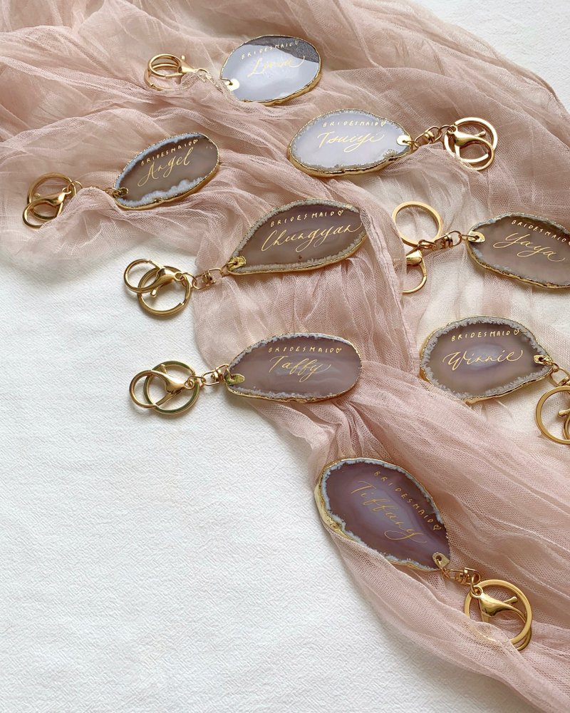 手写英文书法玛瑙石锁匙圈 - 钥匙链/钥匙包 - 宝石 多色