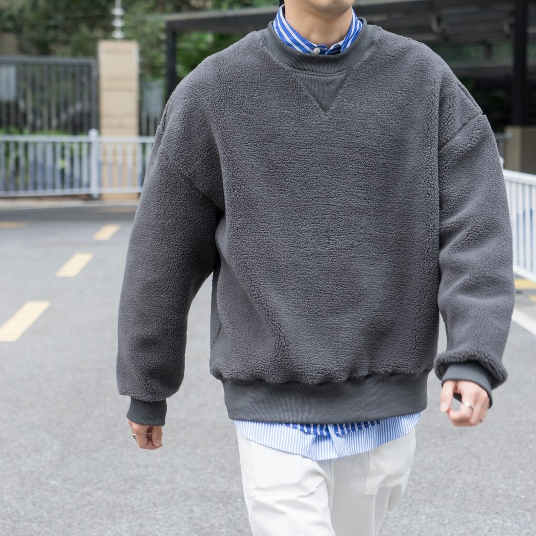 Hoodie 搖粒絨衛衣 日系潮流冬季保暖款 - 中性连帽卫衣/T 恤 - 棉 灰色