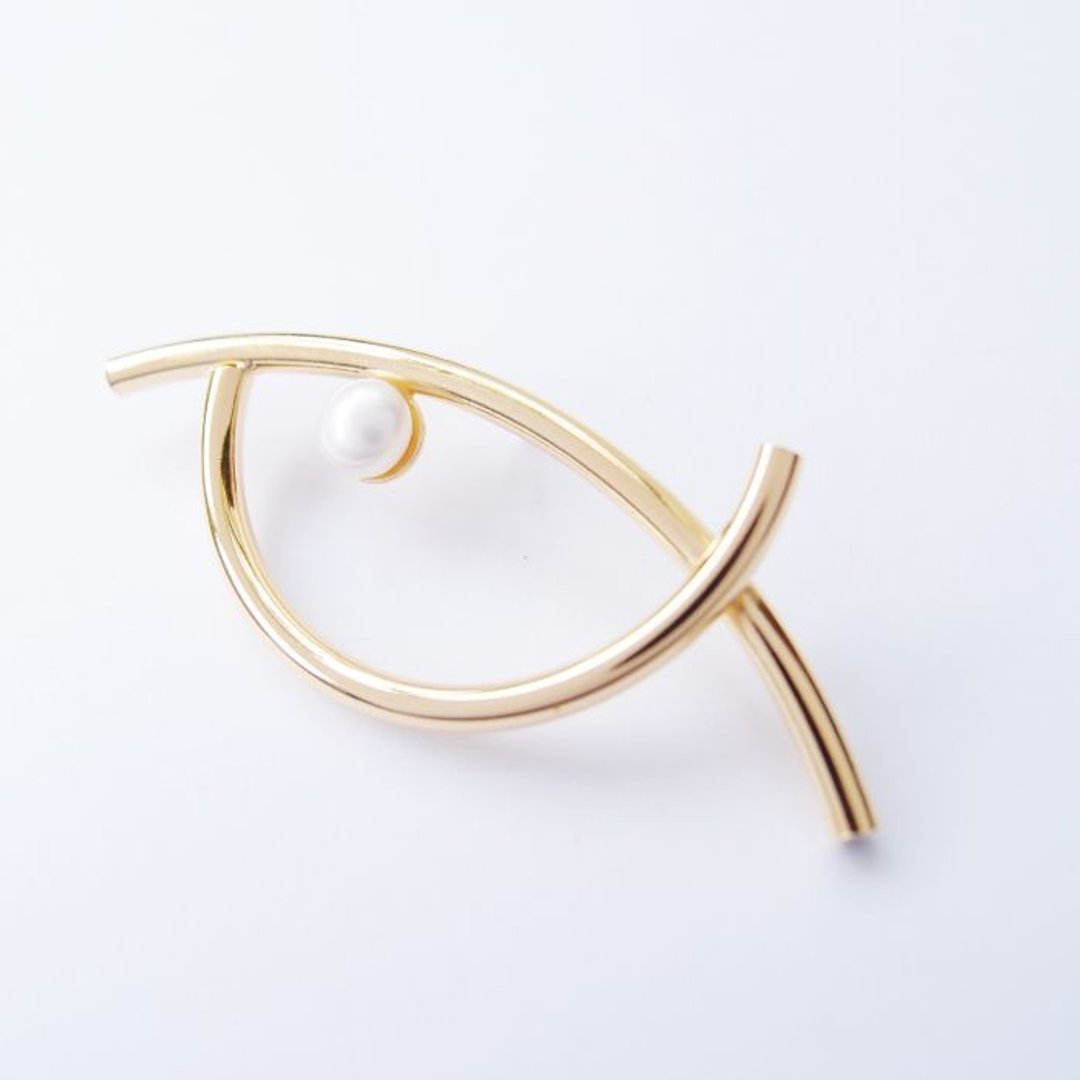 眼 EYE  金属珍珠胸针 - 胸针 - 其他金属 金色