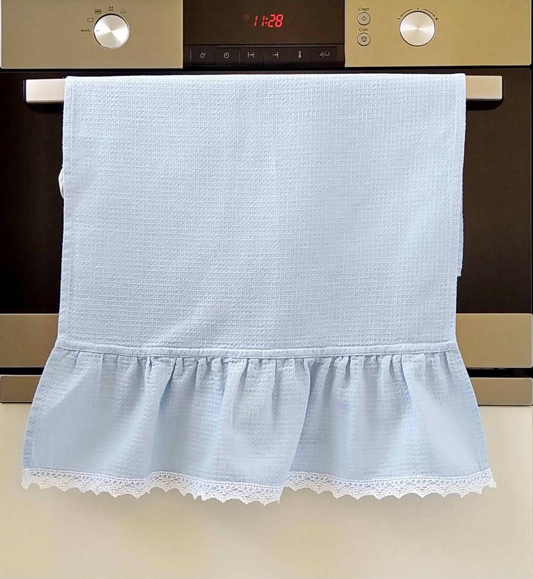 Waffle tea towels blue, Ruffle linen hand towels, 毛巾廚房, 手廚房毛巾, 有機棉毛巾, 可持續禮物 - 毛巾浴巾 - 亚麻 蓝色