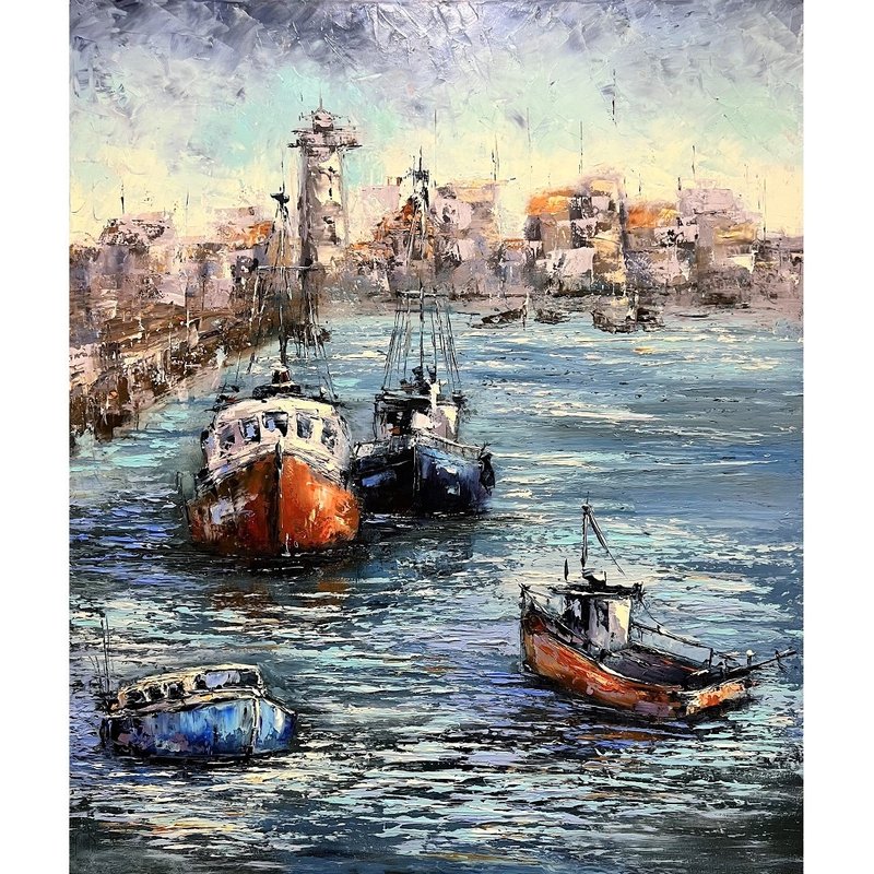 海港绘画原创艺术品帆布画 60x50cm - 海报/装饰画/版画 - 棉．麻 多色