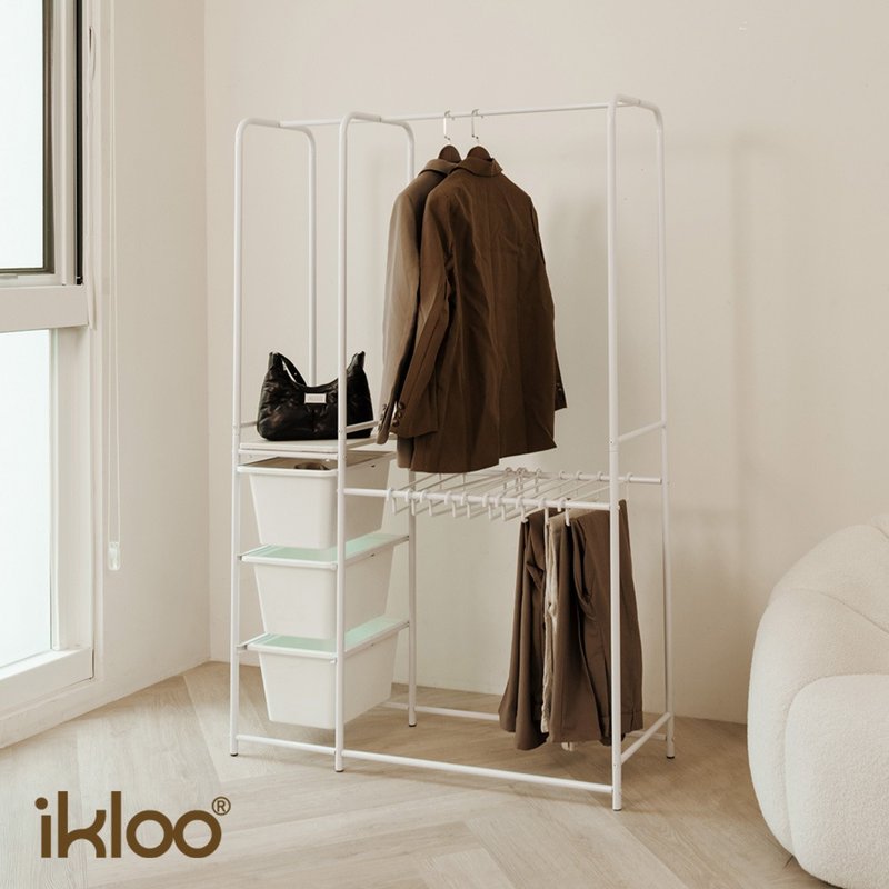 【ikloo】加大款组合式挂衣架- 含10入裤架 ( 裤子挂架 抽屉收纳) - 衣架/挂勾 - 其他金属 白色