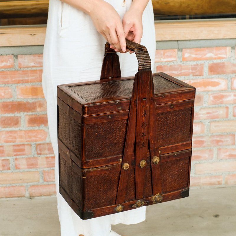 【日本古美术】古竹藤编 茶箱 茶笼 提笼 - 茶具/茶杯 - 竹 