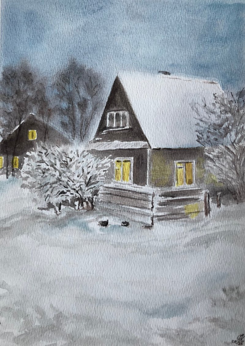 冬夜原创水彩画墙艺术厨房厨柜 - 墙贴/壁贴 - 纸 白色