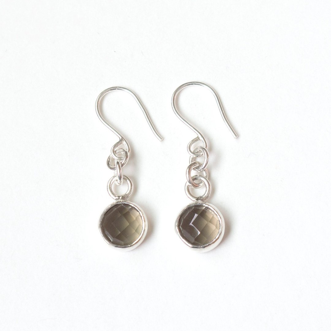 茶水晶纯银耳环 Smoky quartz silver earrings - 耳环/耳夹 - 宝石 咖啡色