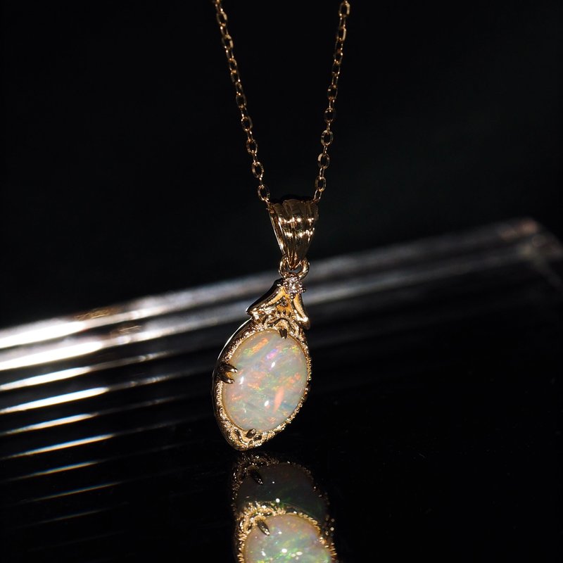 18K金蛋白石椭圆形项链 18K Gold Opal Oval Necklace - 项链 - 贵金属 
