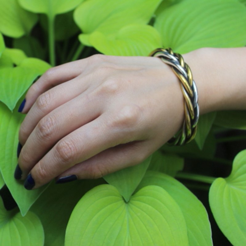 silver925 手链 -Root Growing Bangle- (SILVER×BRASS) 手镯纯银银日本 - 手链/手环 - 纯银 银色