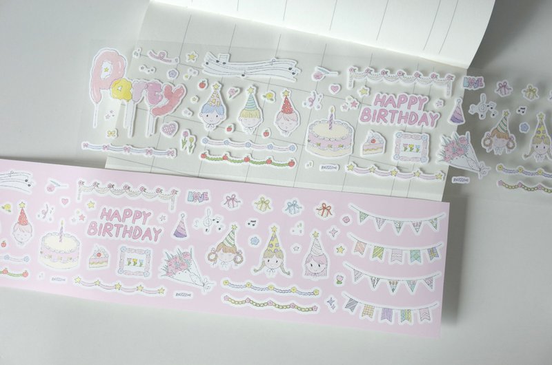 happy birthday 合成紙 切模 貼紙卷 膠帶 3米卷 - 纸胶带 - 其他材质 多色