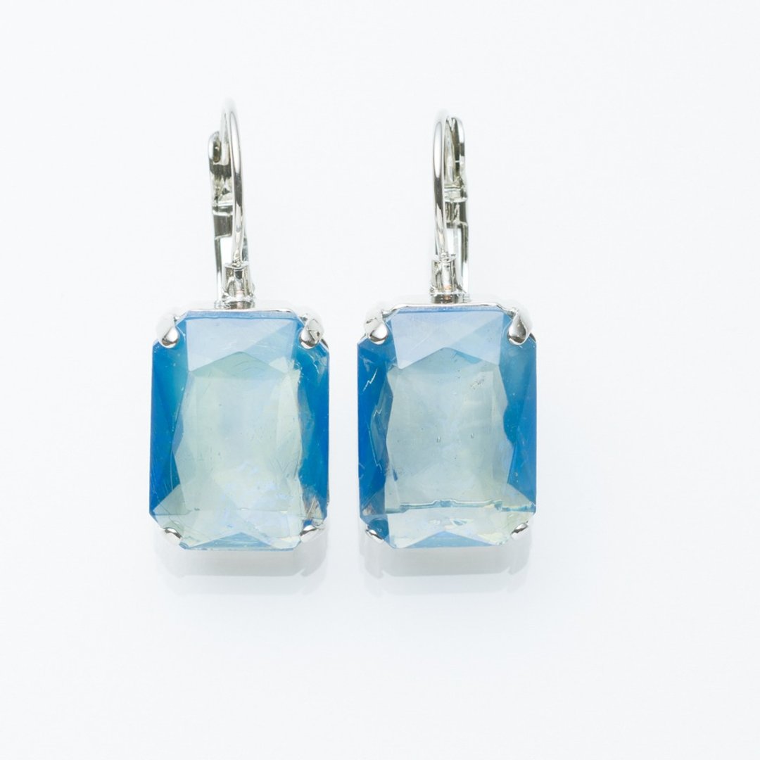 Coral reef lever back earrings rhodium color - 耳环/耳夹 - 玻璃 蓝色