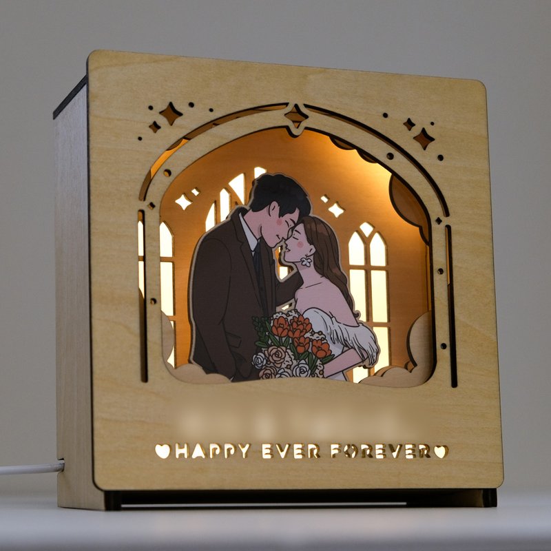 【定制化 似颜绘】盒仔小夜灯 小木灯 I 星星教堂款 人手制作 - 灯具/灯饰 - 木头 咖啡色