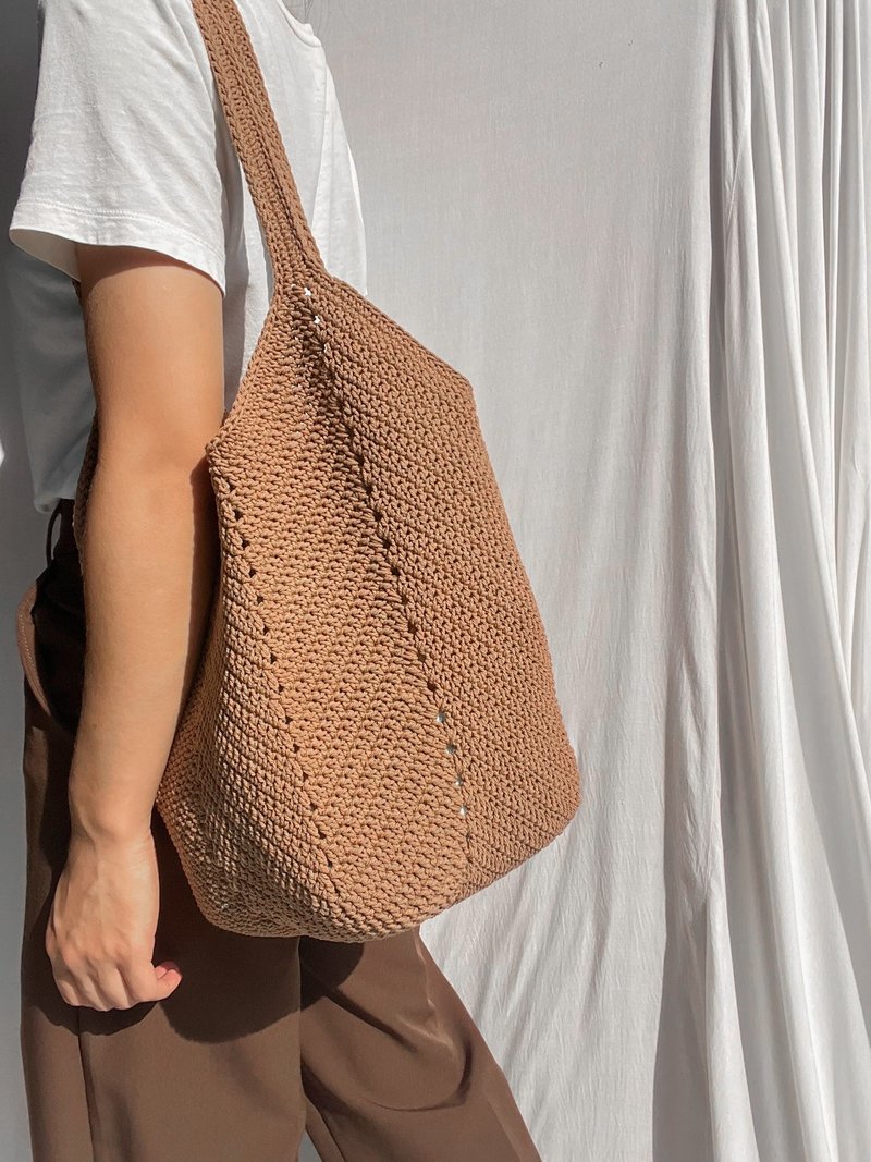 Almond /Sandy Tote bag ,Market bag ,Crochet bag ,Shopping bag - 侧背包/斜挎包 - 其他材质 咖啡色