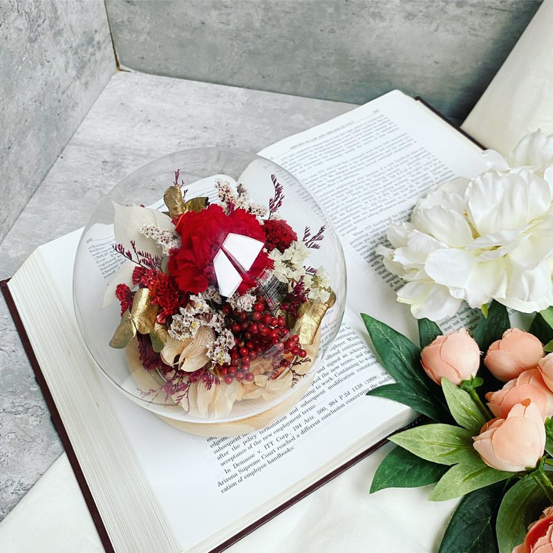 【康乃馨永生花星球夜灯礼盒】钢铁人妈妈—全能大神|永生花夜灯 - 干燥花/捧花 - 植物．花 红色