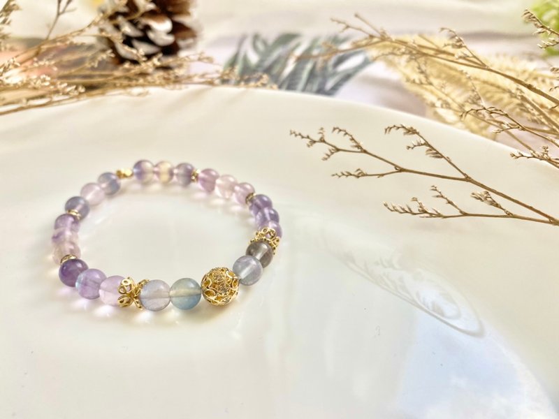 萤石手珠 萤石手串 水晶手珠 手链 手作饰品 天然石饰品 手作手串 - 手链/手环 - 石头 紫色