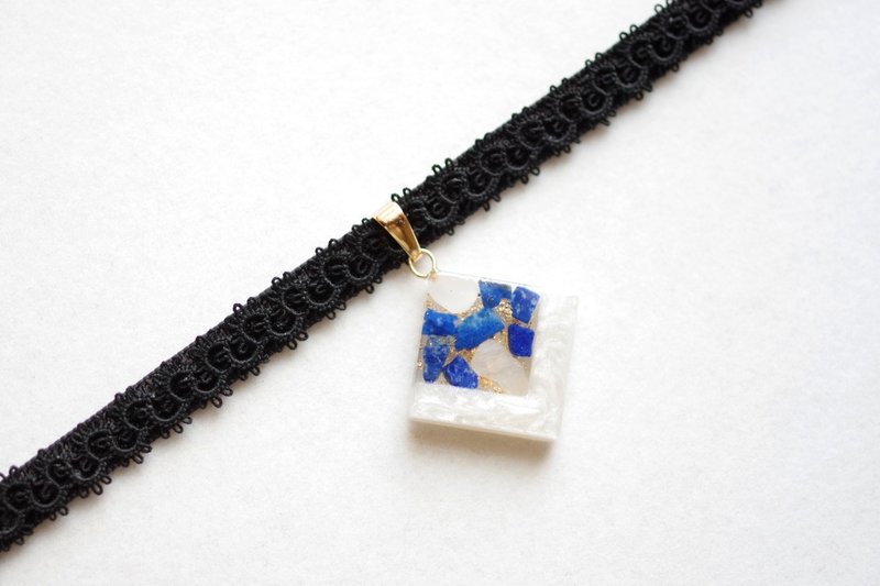 树脂艺术 方形吊坠・夜色深处 - 项链 - 树脂 蓝色