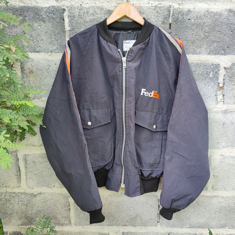 Vintage 80s FedEx Stan Herman Uniform Jacket Federal Express - 男装外套 - 棉．麻 黑色