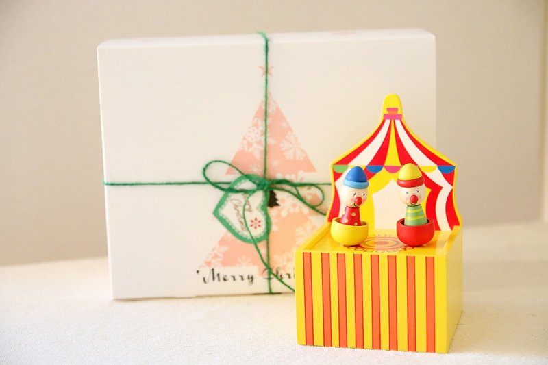 木制欢乐小丑马戏团 旋转音乐盒 - 摆饰 - 木头 