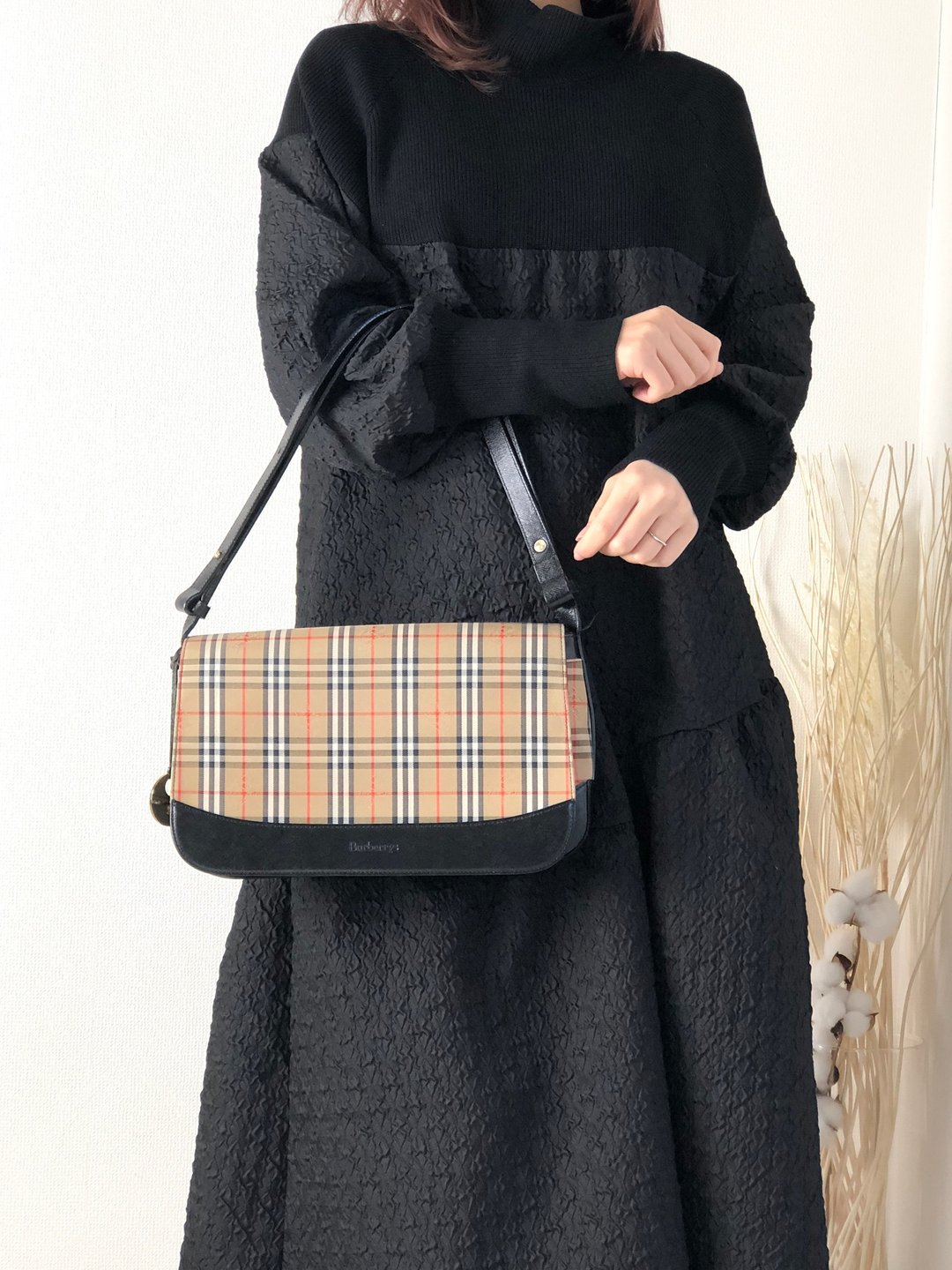 【日本直送，名牌包装】BURBERRY Nova 格纹单肩包棕翻盖 Vintage 3yxs46 - 侧背包/斜挎包 - 真皮 咖啡色