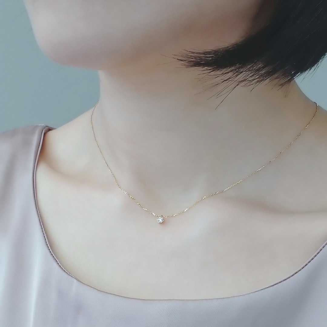 经典现货 | 日本纯 18K 金迷你天然钻石六爪镶极致裸感可调整项链 - 项链 - 钻石 金色
