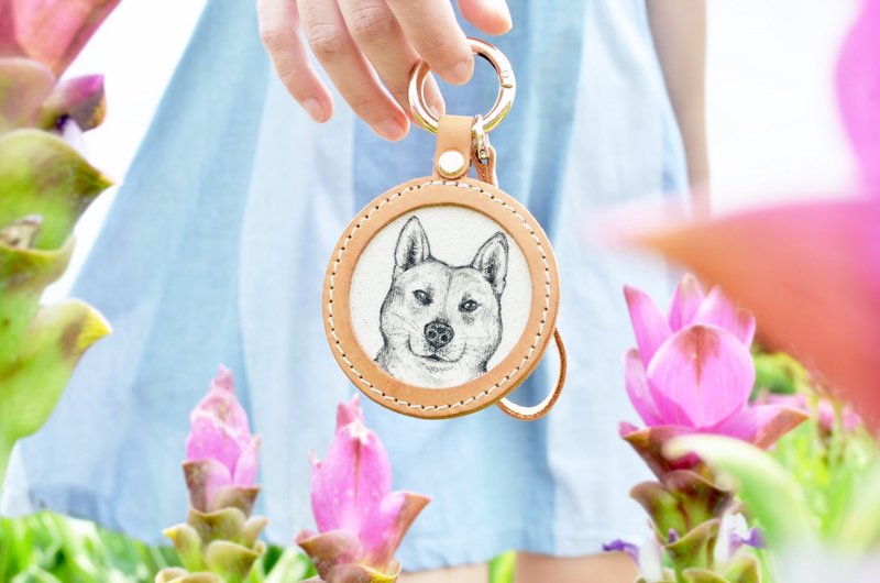 手工真皮-定制宠物素描钥匙圈 /可刻印英文名 - 其他 - 真皮 咖啡色