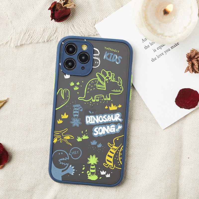 黑板恐龙涂鸦雾面防摔iPhone手机壳 Phone Case - 手机壳/手机套 - 塑料 蓝色