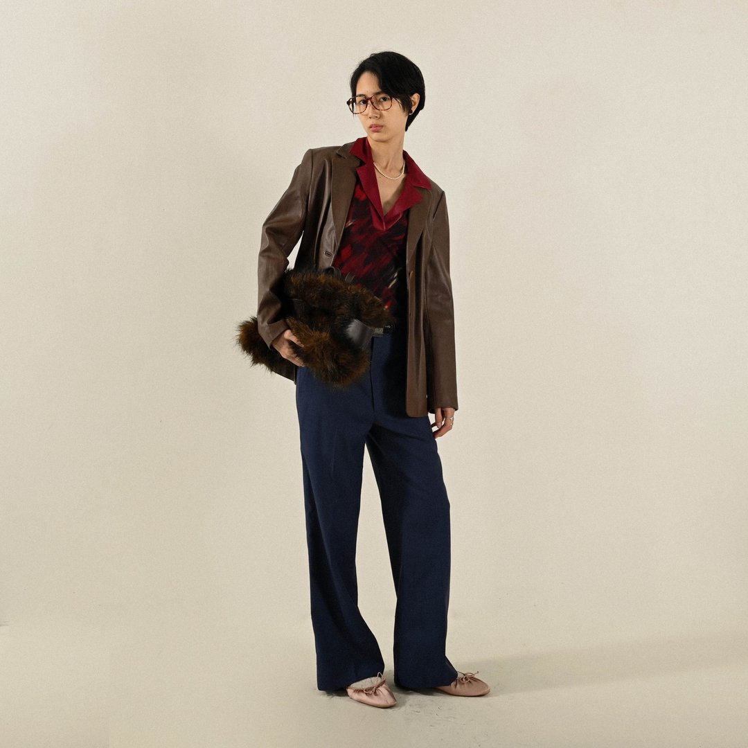 【NaSuBi Vintage】俐落轮廓古着皮革西装外套 - 女装西装外套/风衣 - 真皮 