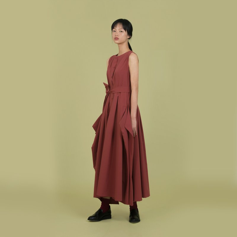tan tan / 橘红色绑带洋装 - 洋装/连衣裙 - 其他材质 红色