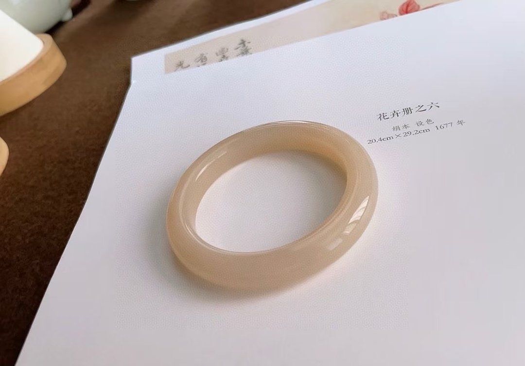 天然极品红粉色藕粉和田玉手镯正装老矿冰底料藕粉色浓颜色正收藏 - 手链/手环 - 玉石 